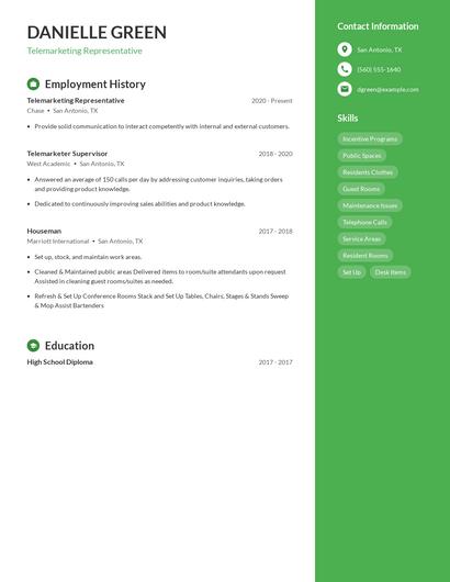 Telemarketing Representative Resume
