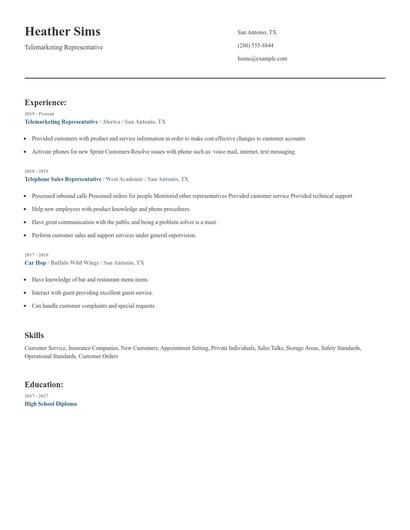 Telemarketing Representative Resume