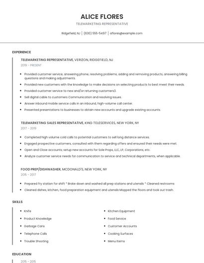 Telemarketing Representative Resume