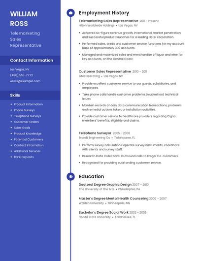 Telemarketing Sales Representative Resume