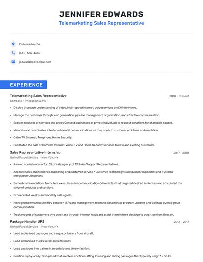 Telemarketing Sales Representative Resume
