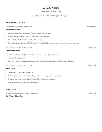 Telephone Banker Resume