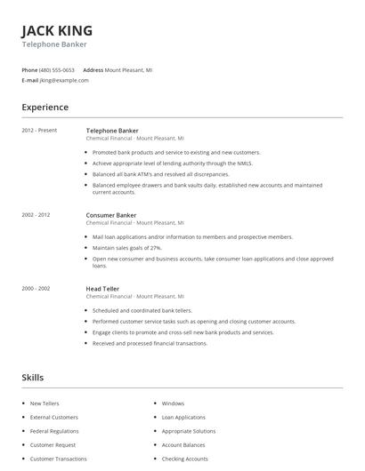 Telephone Banker Resume