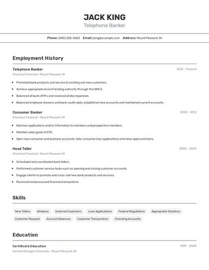 Telephone Banker Resume