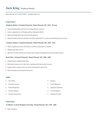 Telephone Banker Resume
