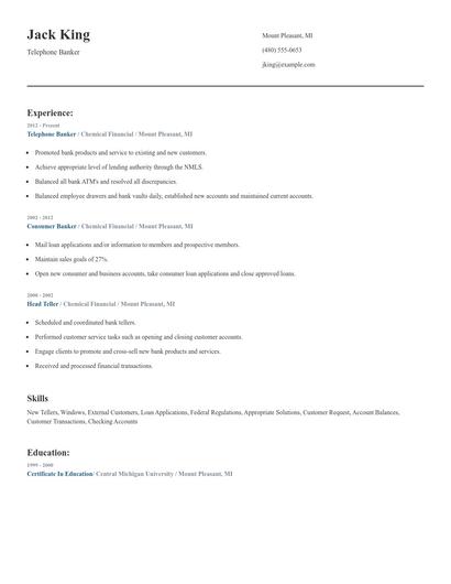 Telephone Banker Resume