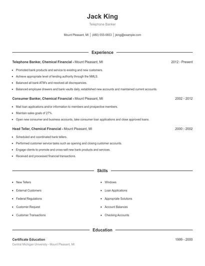 Telephone Banker Resume