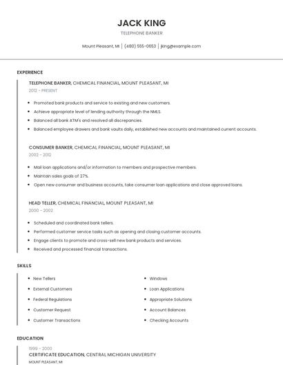 Telephone Banker Resume