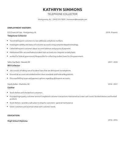 Telephone Collector Resume