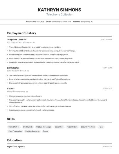 Telephone Collector Resume