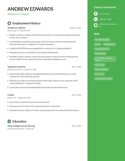 Telephone Collector Resume