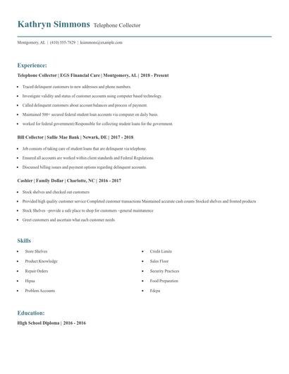 Telephone Collector Resume