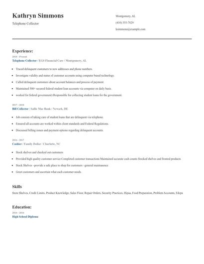Telephone Collector Resume