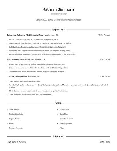 Telephone Collector Resume
