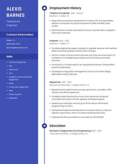 Telephone Engineer Resume