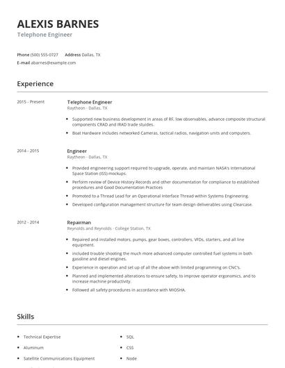 Telephone Engineer Resume
