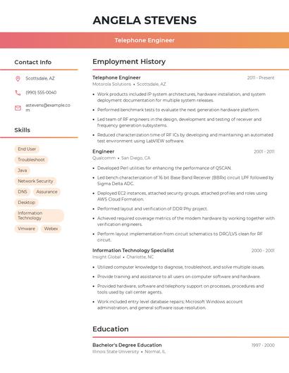 Telephone Engineer Resume