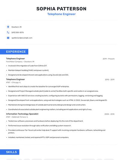 Telephone Engineer Resume