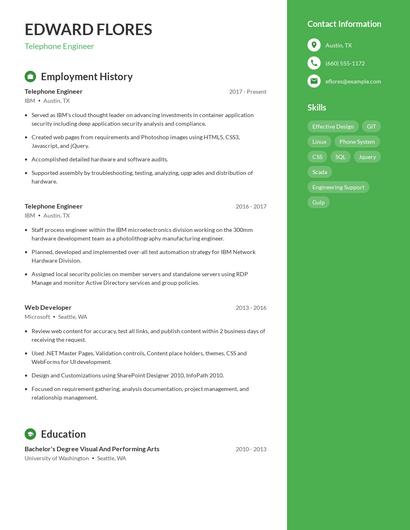 Telephone Engineer Resume
