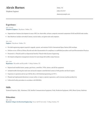 Telephone Engineer Resume