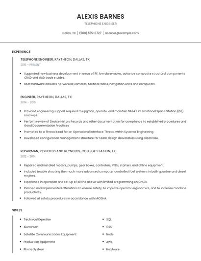 Telephone Engineer Resume