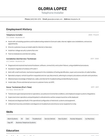 Telephone Installer Resume