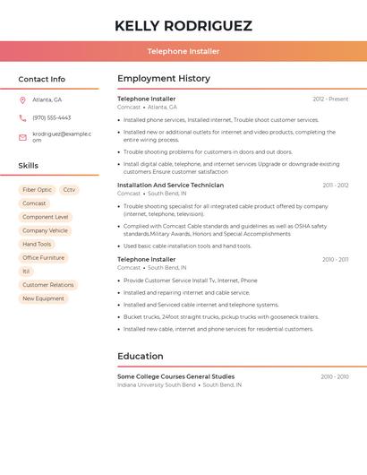 Telephone Installer Resume