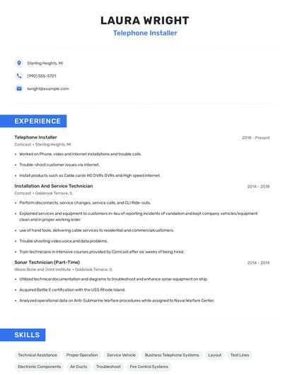 Telephone Installer Resume