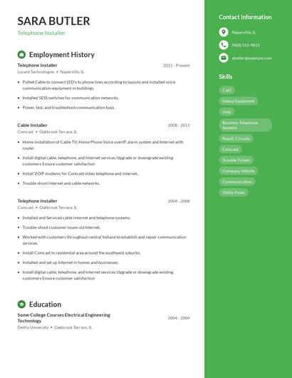 Telephone Installer Resume