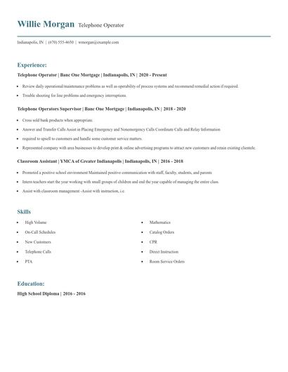 Telephone Operator Resume