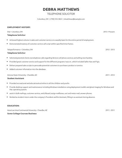 Telephone Solicitor Resume