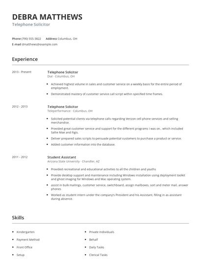 Telephone Solicitor Resume