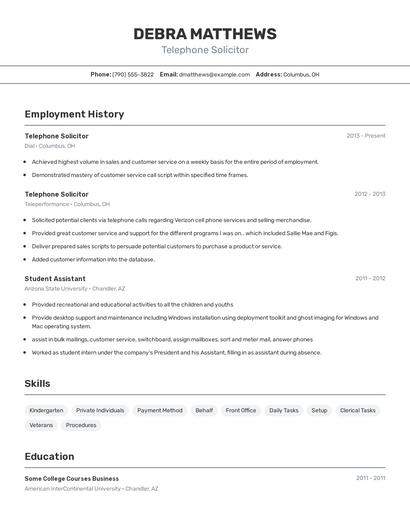 Telephone Solicitor Resume