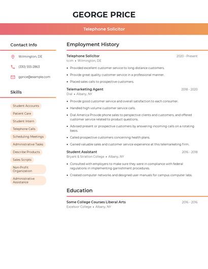 Telephone Solicitor Resume