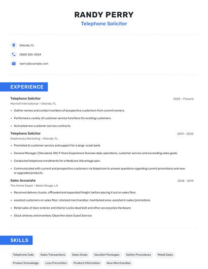 Telephone Solicitor Resume