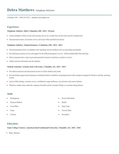 Telephone Solicitor Resume