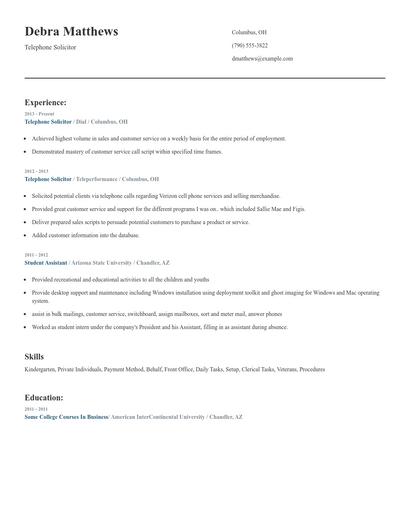 Telephone Solicitor Resume