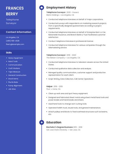 Telephone Surveyor Resume