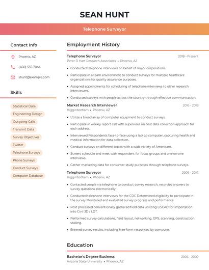 Telephone Surveyor Resume