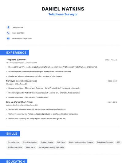 Telephone Surveyor Resume