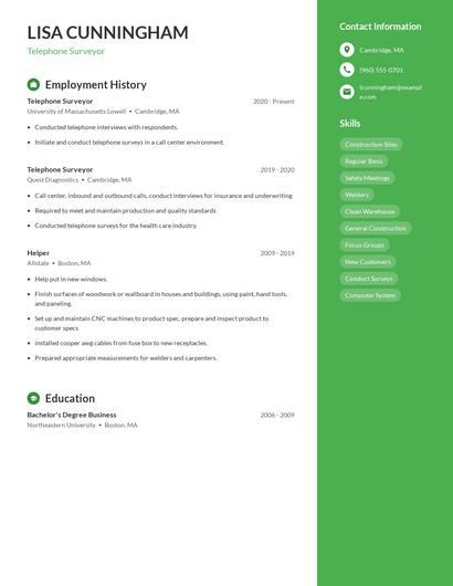 Telephone Surveyor Resume
