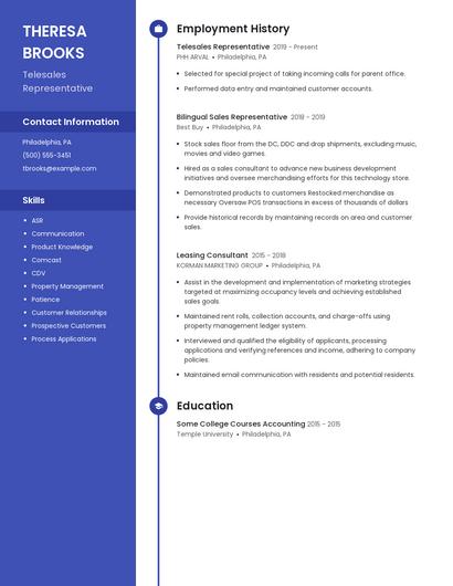 Telesales Representative Resume
