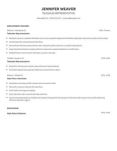 Telesales Representative Resume