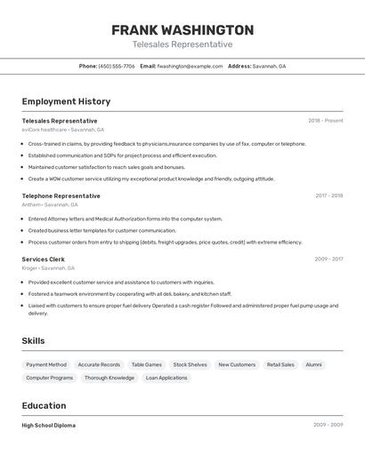 Telesales Representative Resume