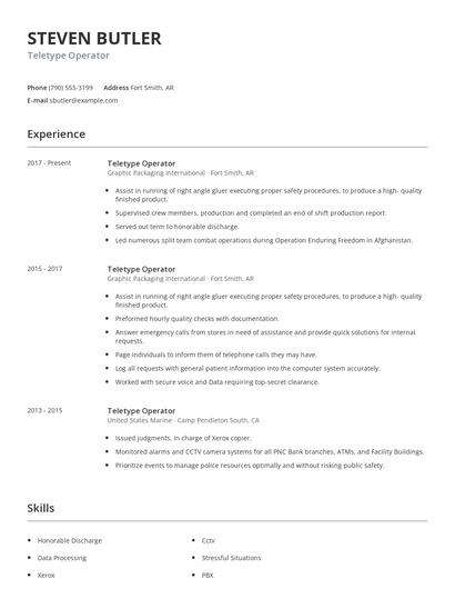Teletype Operator Resume