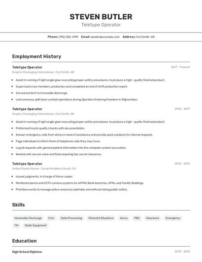 Teletype Operator Resume