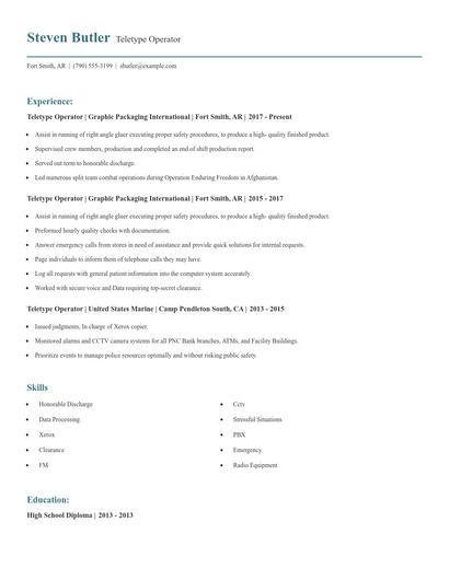 Teletype Operator Resume