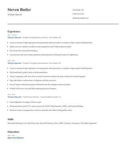 Teletype Operator Resume
