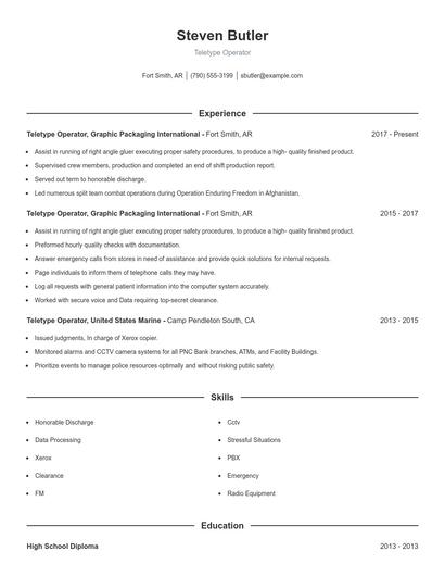 Teletype Operator Resume