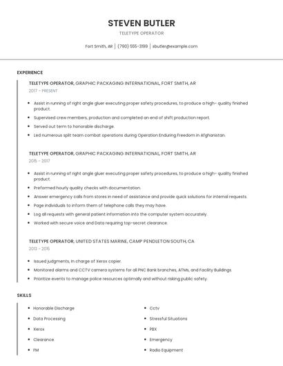 Teletype Operator Resume